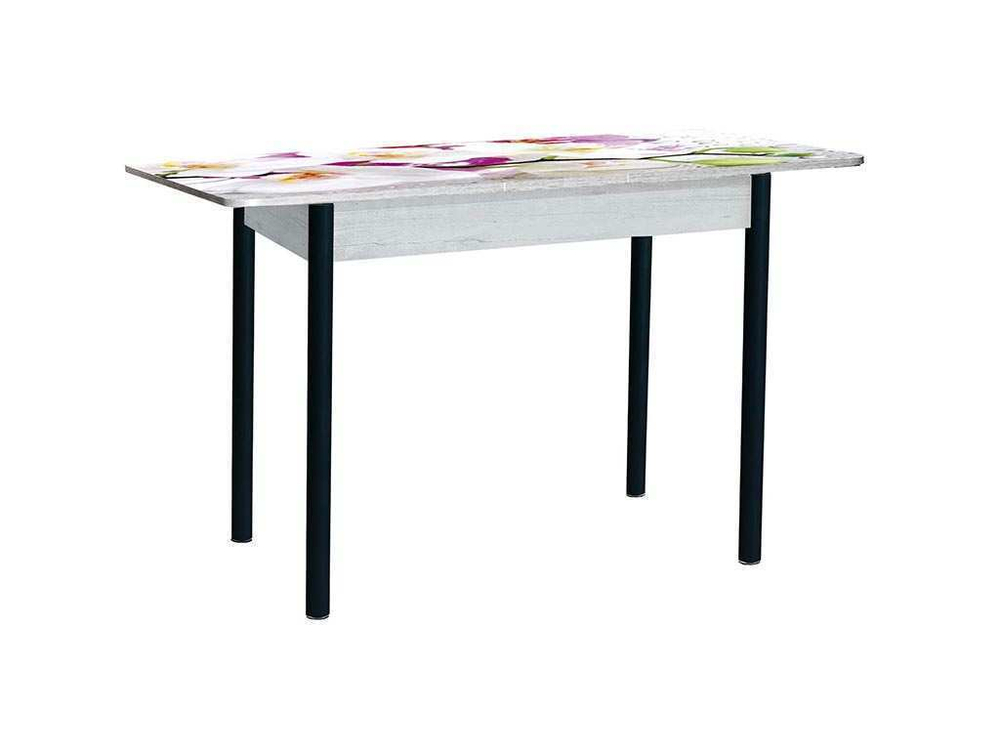 Нью йорк фотопечать стол обеденный раздвижной  со стеклянной поверхностью / орхидея 0195/бетон белый/черный 900*600 (1200)