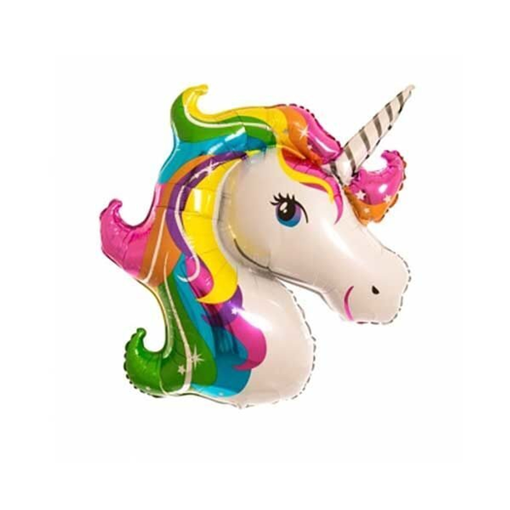 Шар фигура "Единорог радужный голова" 83 см