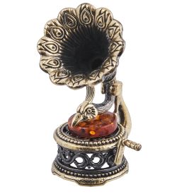 Народные промыслы AM-4029 Фигурка «Граммофон Павлин» (латунь, янтарь)