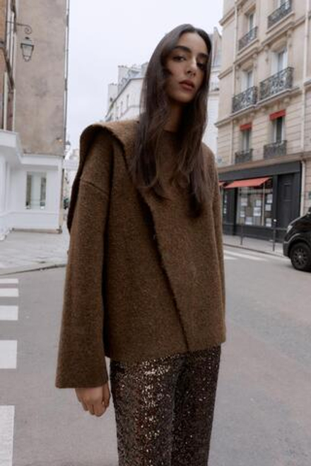 ZARA КАРДИГАН С ШАРФОМ, КОРИЧНЕВЫЙ