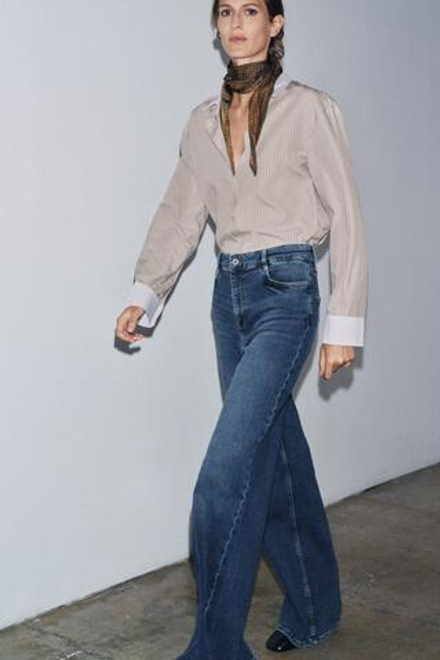 ZARA ДЖИНСЫ WIDE LEG С ВЫСОКОЙ ПОСАДКОЙ — ZW COLLECTION, СИНИЙ