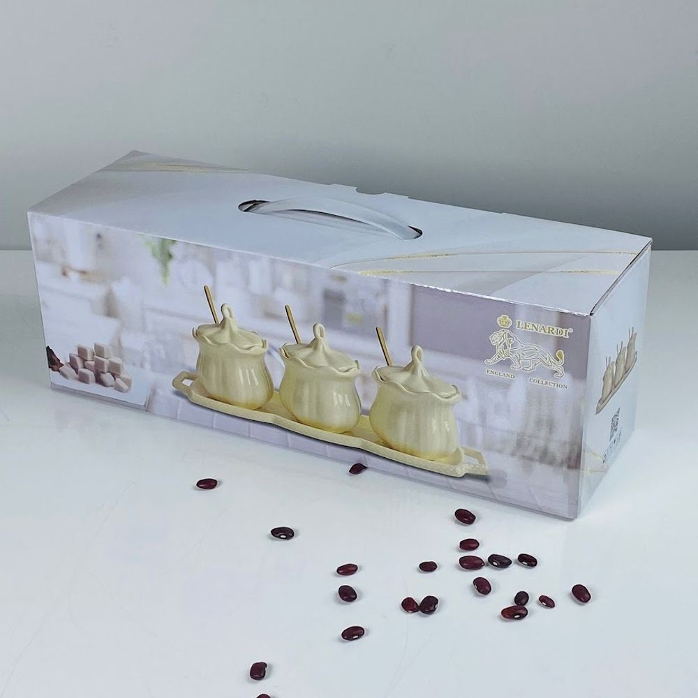 Lenardi 164-014 Набор из 3 банок 250мл с ложками на подставке в под.уп.(х9) Фарфор