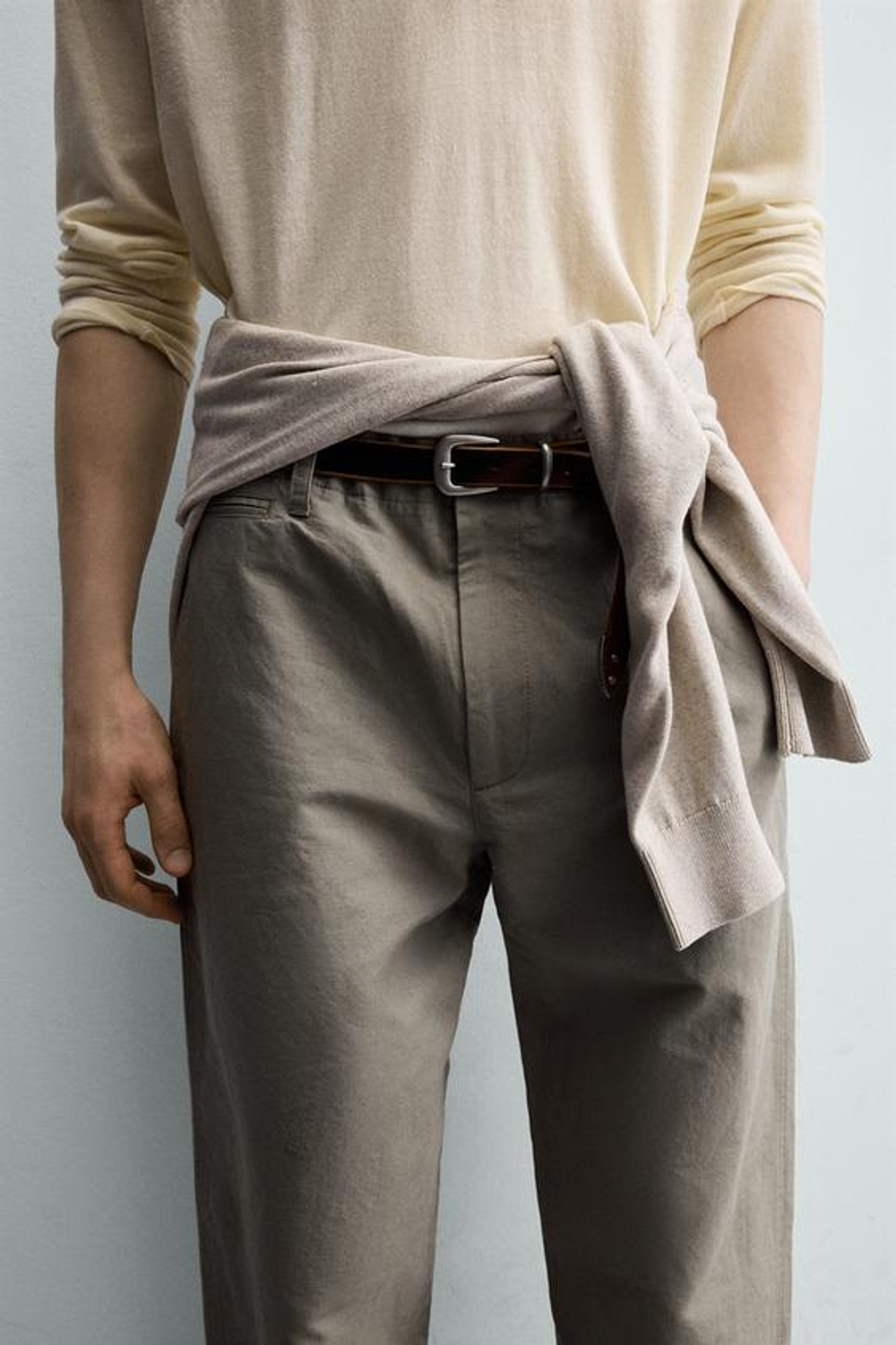 ZARA БРЮКИ RELAXED FIT С ХЛЯСТИКОМ, ЗЕЛЕНЫЙ/СЕРЫЙ