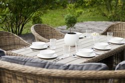 "Бергамо" обеденная группа угловая из искусственного ротанга, цвет соломенный