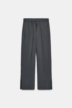 ZARA БРЮКИ В ПОЛОСКУ В ПИЖАМНОМ СТИЛЕ — ZW COLLECTION, СЕРЫЙ