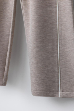 ZARA БРЮКИ WIDE LEG GYM С КОНТРАСТНЫМИ ВСТАВКАМИ, ПЕСОЧНЫЙ МЕЛАНЖ