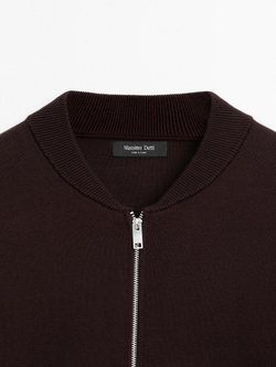 Massimo Dutti Кардиган из смесового хлопка с застежкой-молнией, коричневый