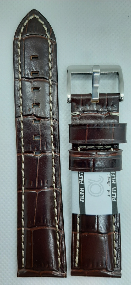 РЕМЕНЬ КОЖАНЫЙ 18мм ТЕМНО-КОРИЧНЕВЫЙ С БЕЛОЙ ПРОСТРОЧКОЙ (B514.18.2.5)