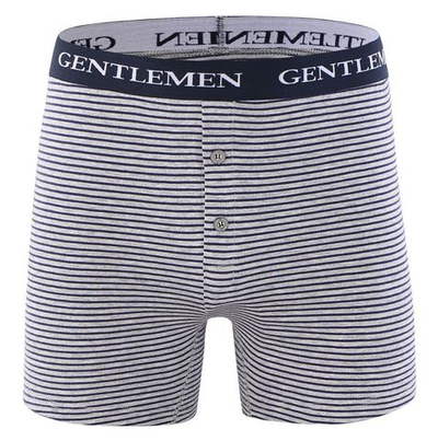 Хлопковые трусы-боксеры с тонкой полоской и брендированной резинкой (Размер: M) (Цвет: серый с синим)