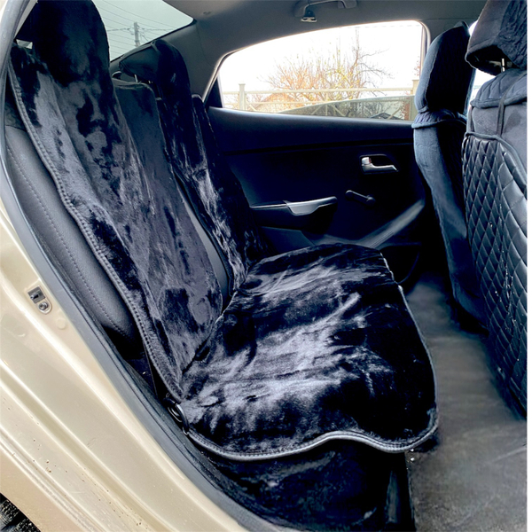 Накидки чехлы на сиденье авто мех , Комплект на задний ряд. Черный