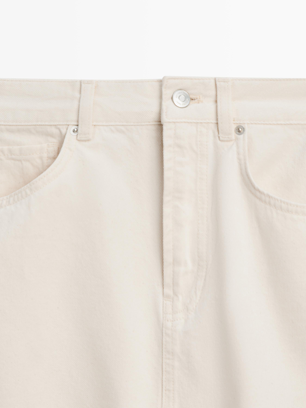 Massimo Dutti Джинсовая юбка миди бочкообразного кроя, кремовый