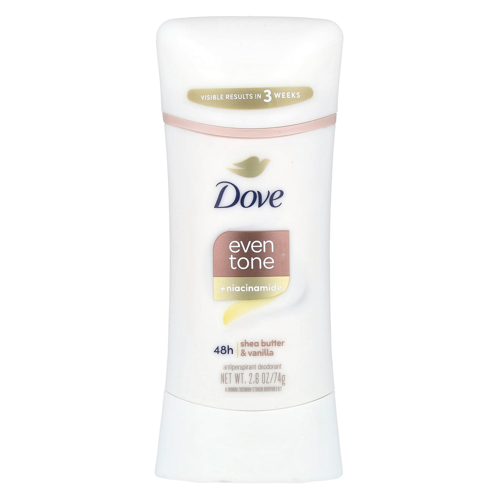 Dove, Even Tone + ниацинамид, дезодорант-антиперспирант, масло ши и ваниль, 74 г (2,6 унции)