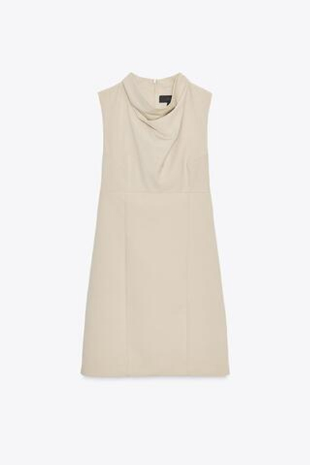 ZARA КОРОТКОЕ ПЛАТЬЕ С ДРАПИРОВАННЫМ ВЫРЕЗОМ, БЕЖЕВЫЙ