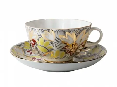Чашка с блюдцем чайная 250 мл форма Тюльпан рисунок Золотые ромашки арт. 81.14667.00.1