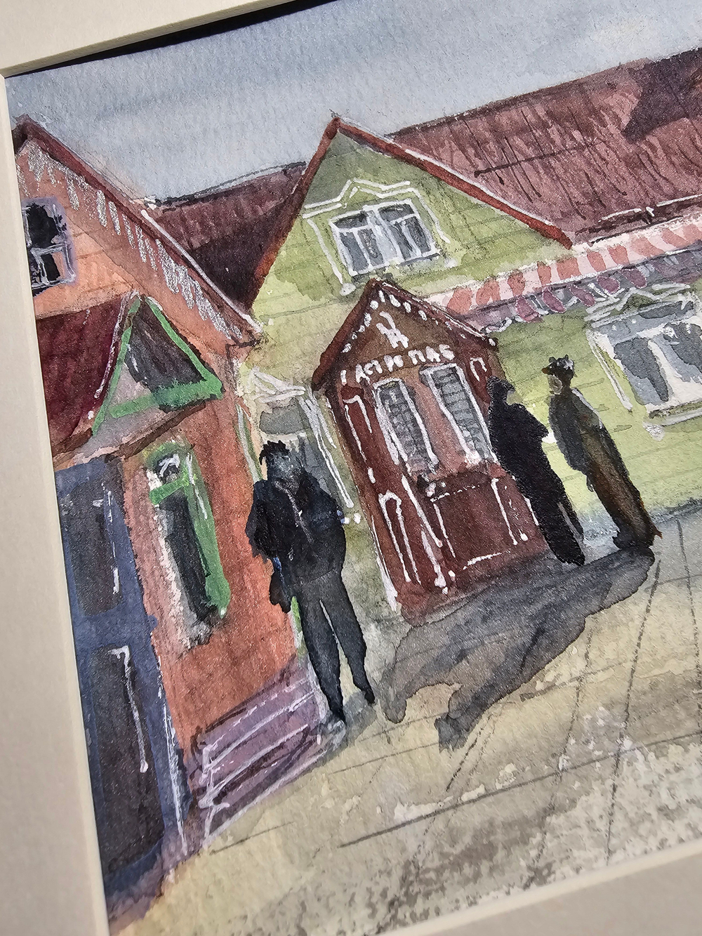 Картина авторская акварельная в паспарту 21х30 см на стену для интерьера "Купчий двор. Звенигород"