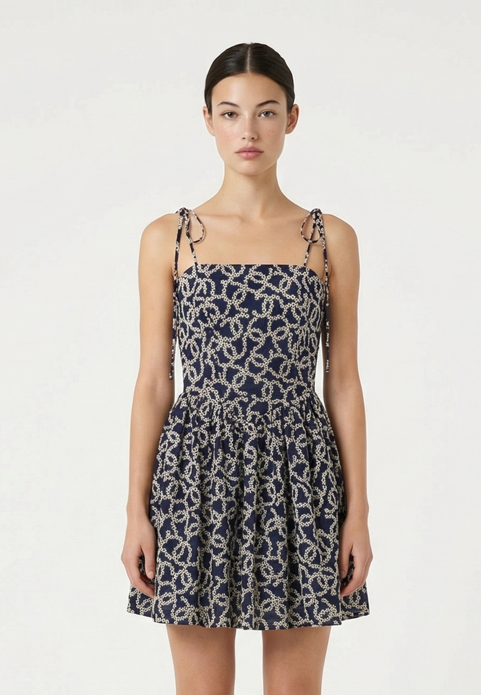 Платье мини из хлопка с вышивкой