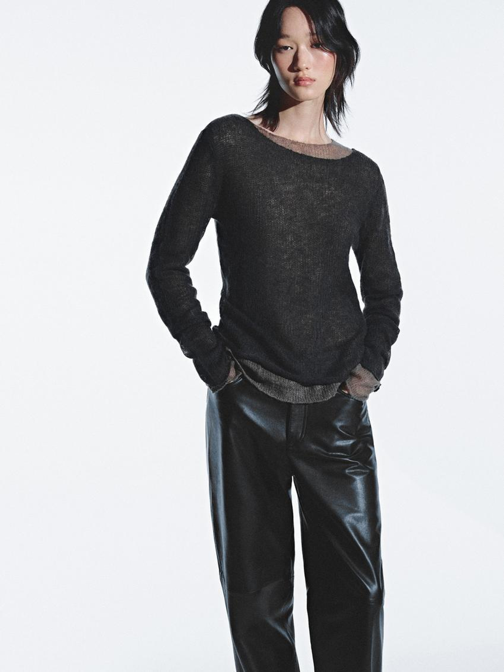 Massimo Dutti Свитер с ажурным узором, темно-зеленый