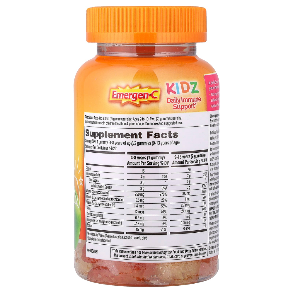Emergen-C, Kidz, ежедневная жевательная добавка для поддержки иммунитета, вкус фруктов, 44 жевательных таблетки