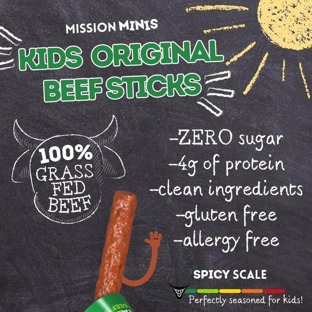Mission Meats, миссии Минис, детские говяжьи палочки, оригинальная говядина, 24 палочки по 0,5 унции