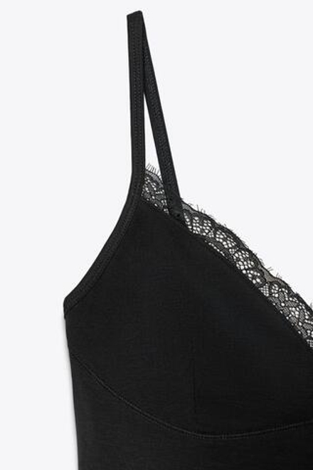 ZARA ТОП ИЗ ЛИОЦЕЛЛА С КРУЖЕВОМ, ЧЕРНЫЙ