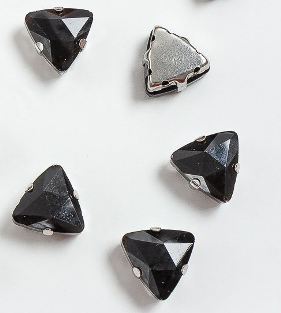 Стразы пришивные стекло в оправе "Треугольник", р. 12 мм, чёрный