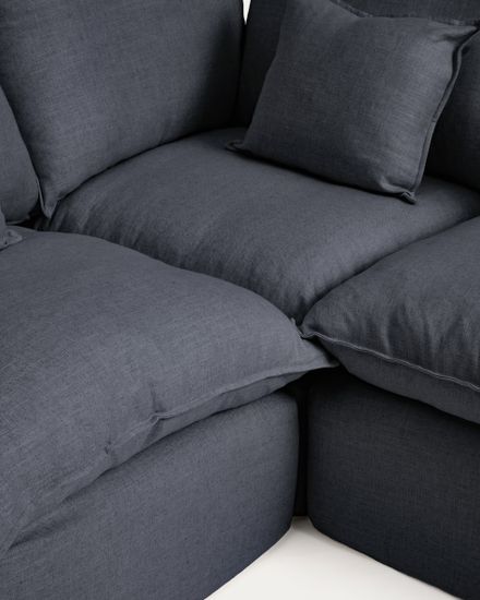 Угловой диван Anarela на 4 места со съемными чехлами из темно-серого льна и вискозы, 287 x 197