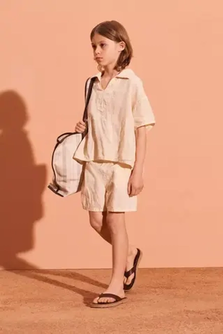 ZARA РУБАШКА С КОРОТКИМИ РУКАВАМИ, КАМЕННЫЙ