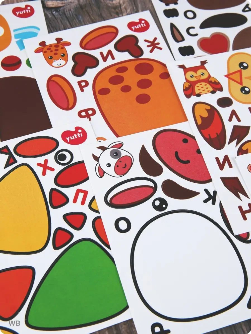 Аппликации для детей: развивающие наклейки с животными для малышей (А6, 9 листов)ющие наклейки для малышей А6