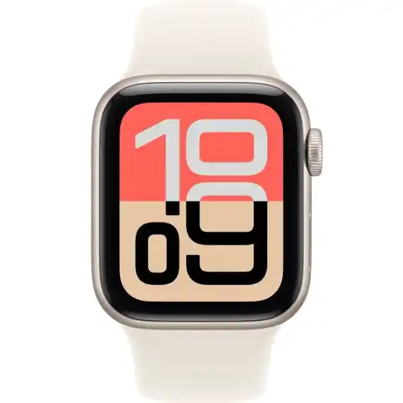 Умные часы Apple Watch SE 3 2025, 44 мм, корпус из алюминия цвета «сияющая звезда», спортивный ремешок цвета «сияющая звезда», размер M/L (MEHJ4)