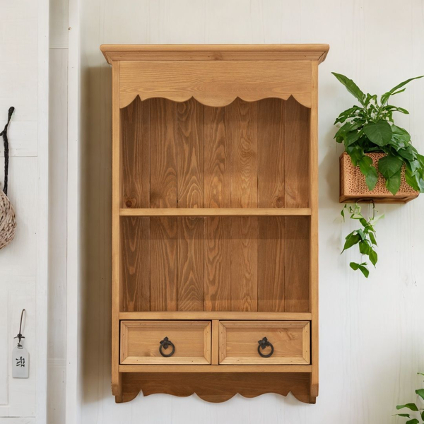 Шкаф навесной Прованс 2 ящика для кухни и ванной из массива сосны, бежевый