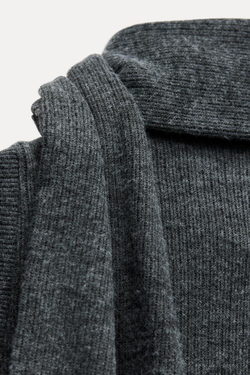 ZARA ЖИЛЕТ С ПУГОВИЦАМИ И ШАРФОМ, СЕРЫЙ С МЕЛАНЖЕВЫМ ЭФФЕКТОМ