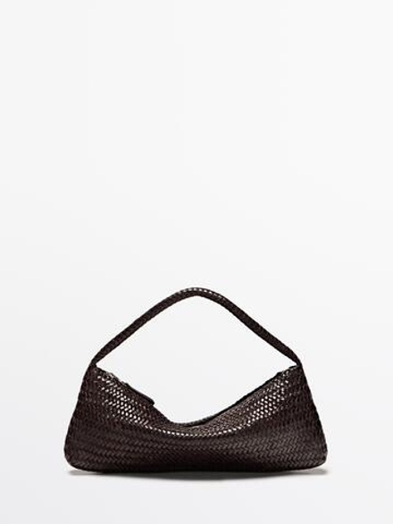 Massimo Dutti Сумка-круассан из плетеной кожи наппа, коричневый