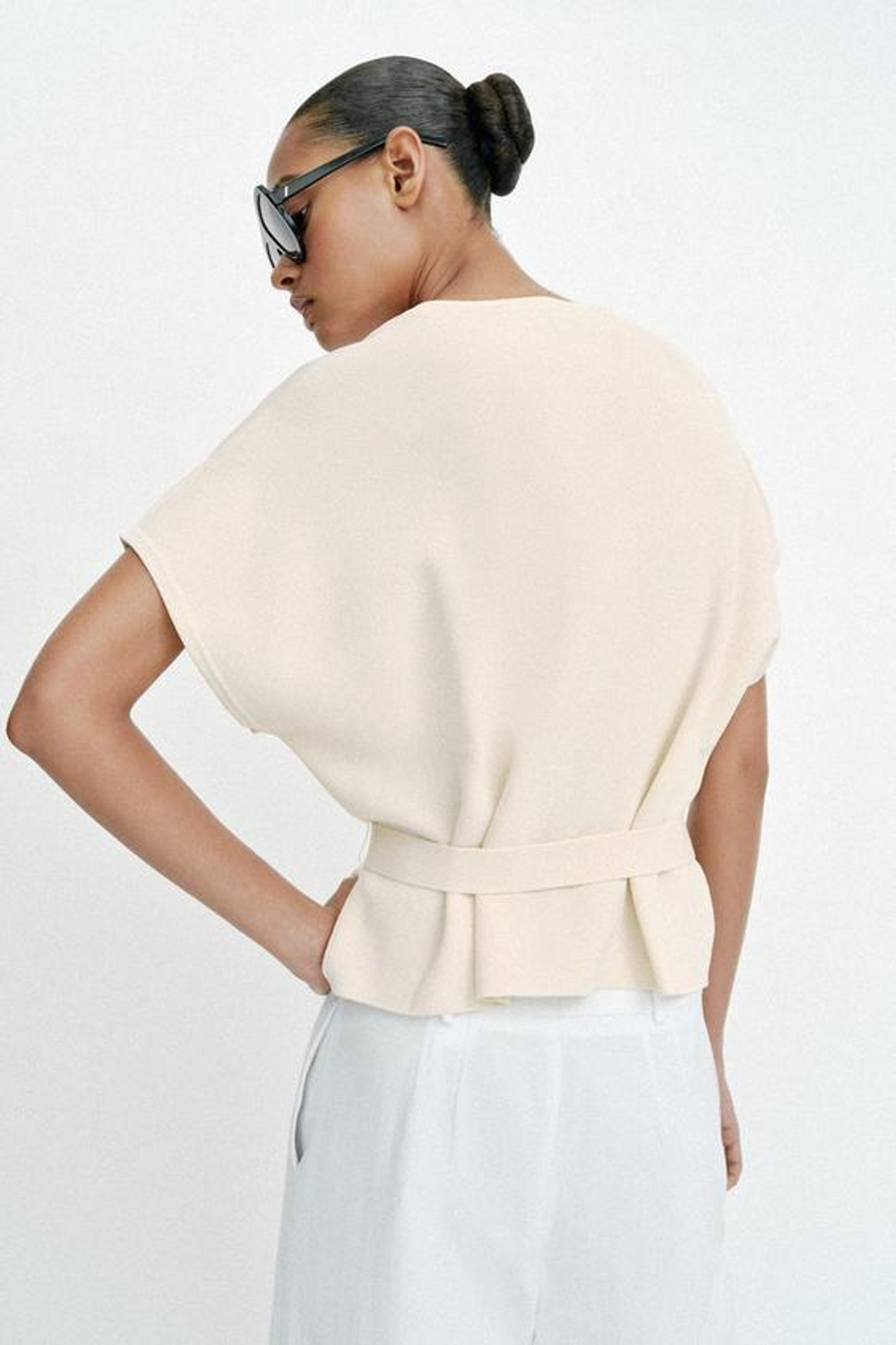 ZARA КАРДИГАН С ПОЯСОМ, ЭКРЮ