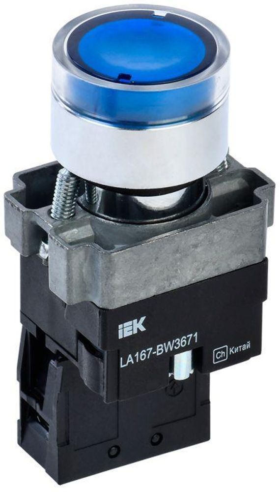 Кнопка LA167-BW3671 d22мм RC 1з с подсветкой син. IEK BBT20-BW3671-1-12-67-K07
