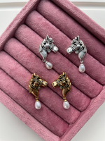 Серьги "Horse" 35мм, с жемчугом и стразами