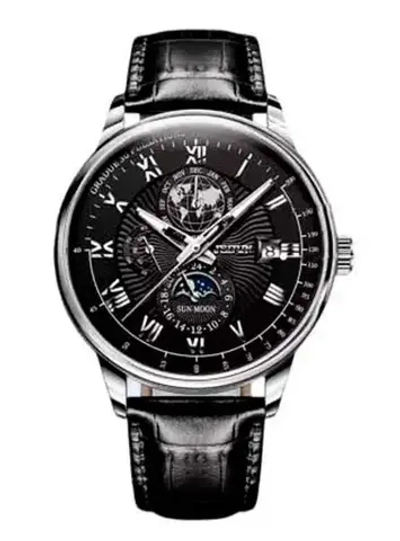 Часы наручные кварцевые POEDAGAR на кожаном ремешке, серебристый/черный W9022160-02