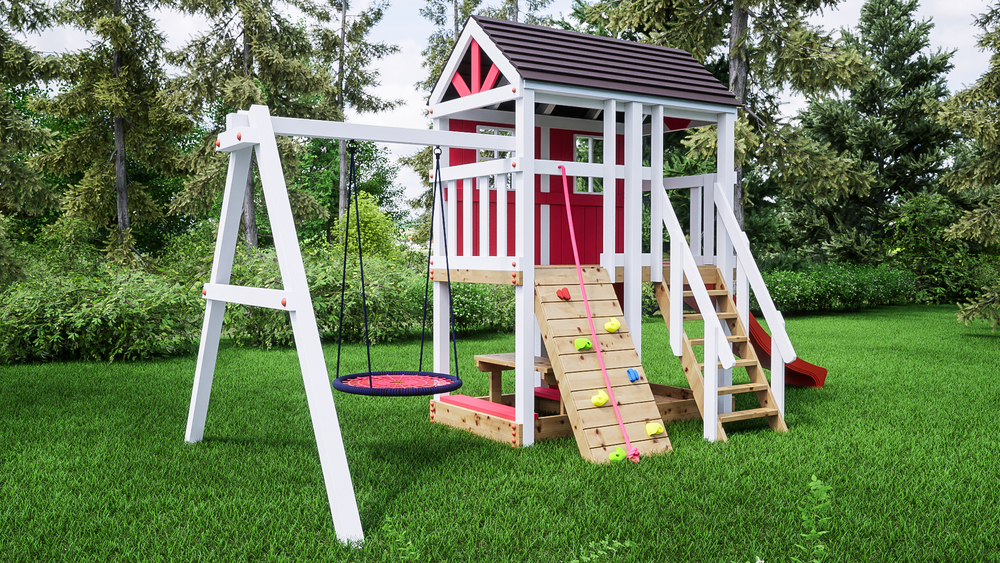Детский деревянный домик с качелями гнездо "Петерсвуд"