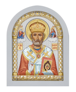 Николай Чудотворец, икона арочная, белое дерево, эмаль 150х200