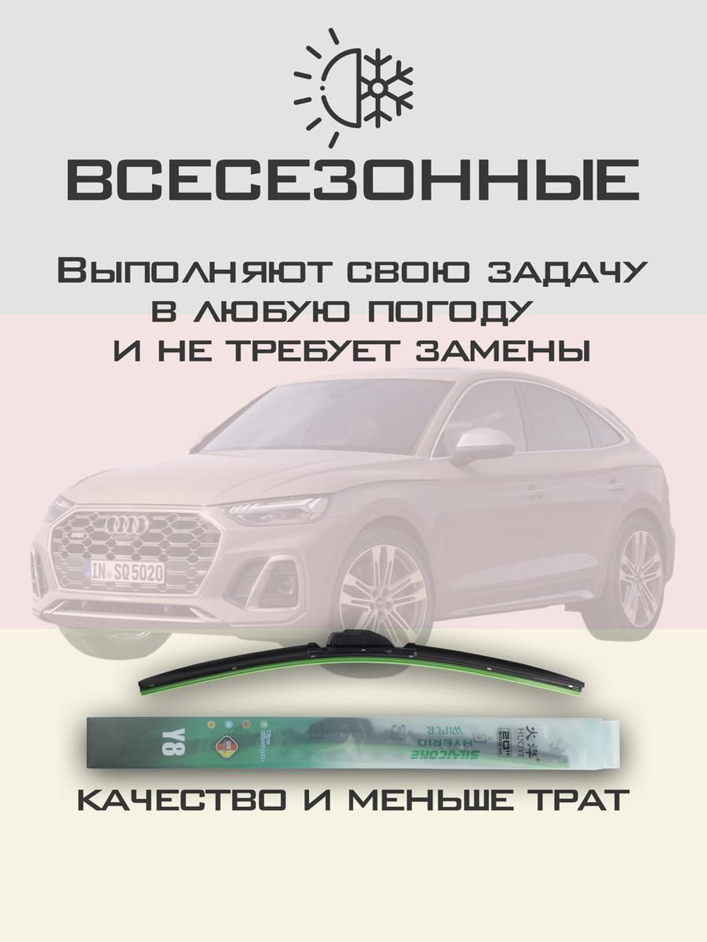 Щетки стеклоочистителя HUOYE Y8 600/500 мм на Audi SQ5Sportback | Push button