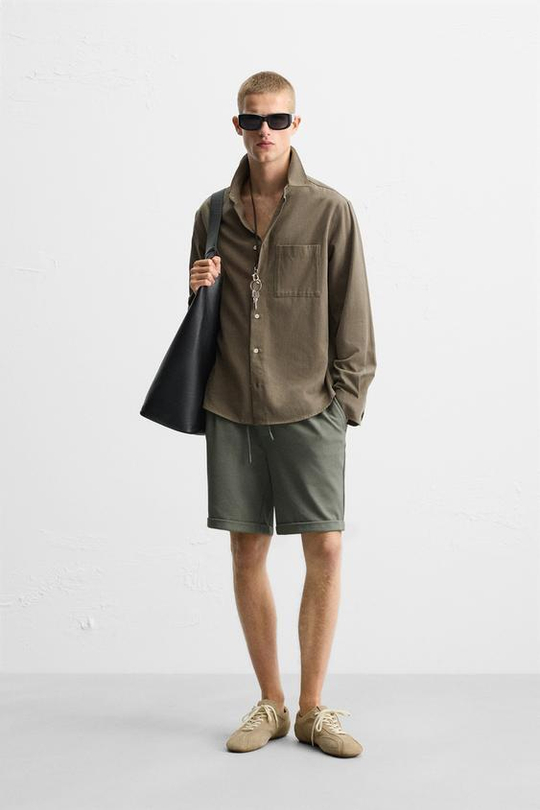 ZARA КОМФОРТНЫЕ ШОРТЫ-БЕРМУДЫ, ЗЕЛЕНЫЙ