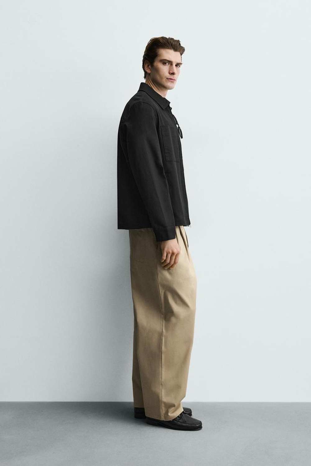 ZARA КУРТКА-РУБАШКА REGULAR FIT С КАРМАНАМИ, ЧЕРНЫЙ