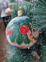 Шар стеклянный  "котик на ёлке" ручная роспись