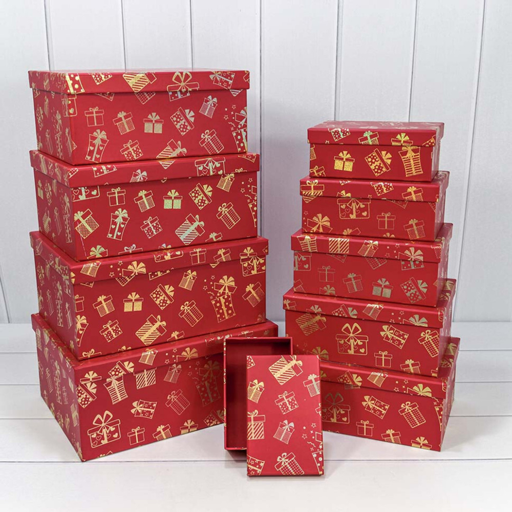 Коробка 34 х 26 х 15.3 см Набор 10 шт "Новый год" (Красный)