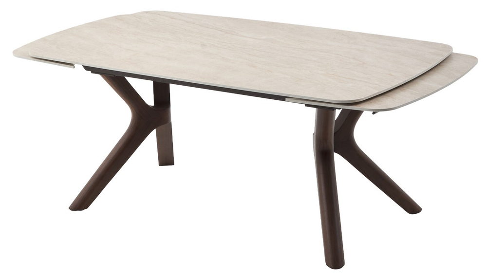 Стол КИРАН (KIRAN) 180 БЕЖЕВЫЙ МРАМОР (MATTE SICILY BEIGE SOLID CERAMIC) / Орех темный, ®DISAUR
