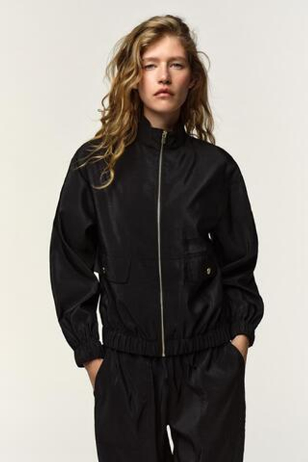 ZARA БОМБЕР С ВОРОТНИКОМ-СТОЙКОЙ, ЧЕРНЫЙ