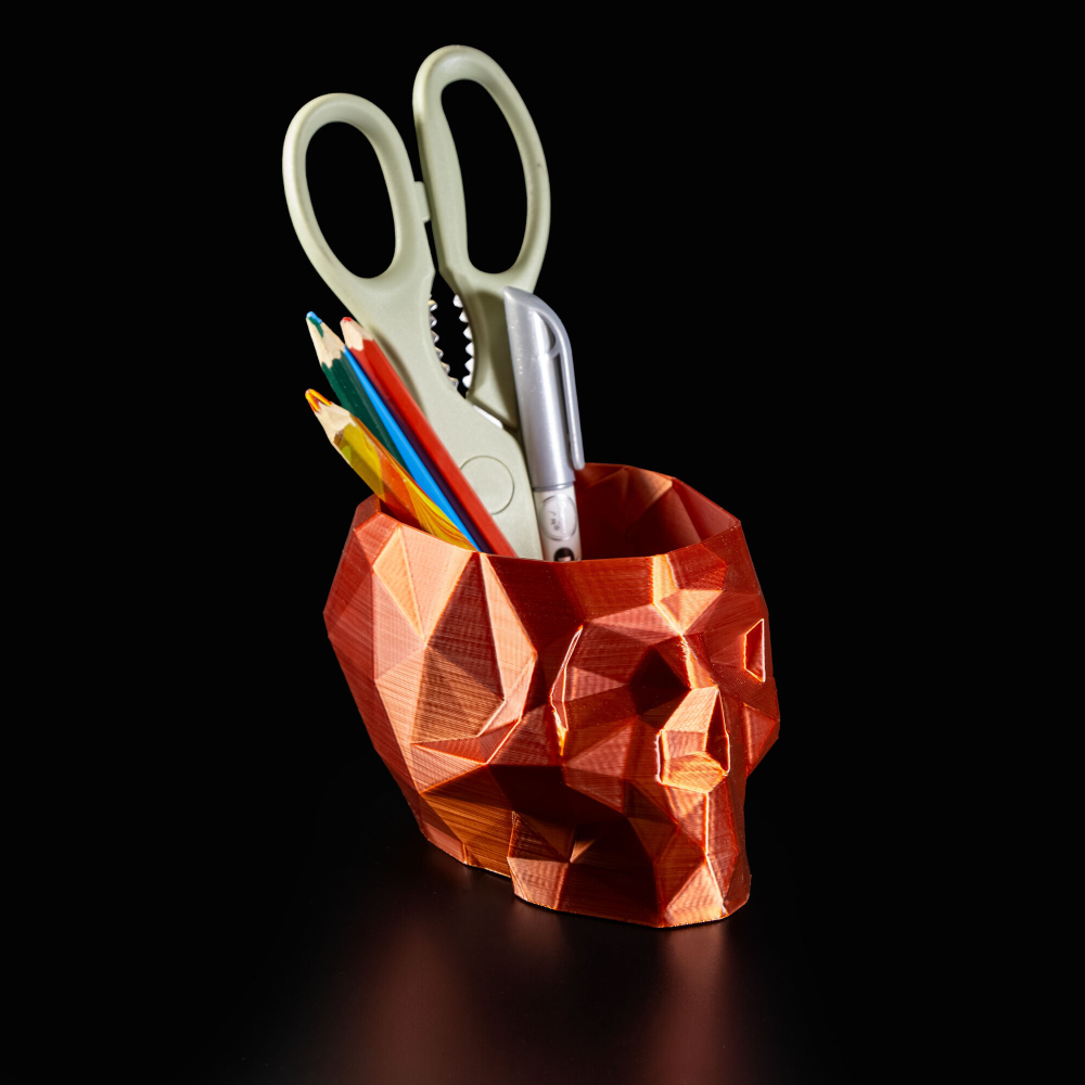 Череп-Ваза для конфет/карандашей, полигональная, 3D печать, медная