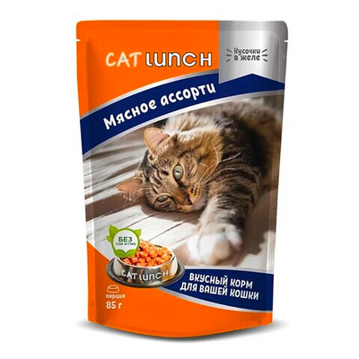 Cat Lunch консервы для кошек с мясным ассорти в желе 85 г пакетик