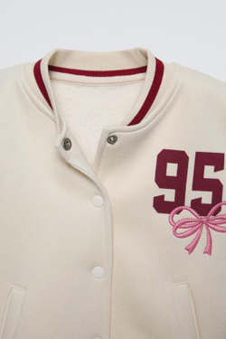 ZARA БОМБЕР С ВЫШИВКОЙ И БАНТОМ, РОЗОВЫЙ