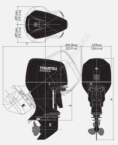 Лодочный мотор Tohatsu BFT225A XU 225 л.с. четырехтактный