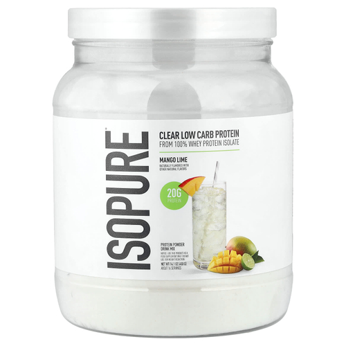 Isopure, прозрачный низкоуглеводный протеиновый порошок, манго и лайм, 400 г (14,1 унции)